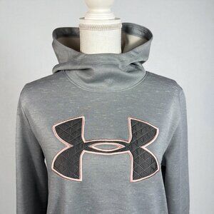 Under Armour Hoodie Fleece Medium Cold Gear Gray Pink Pull-Over Loose Fit